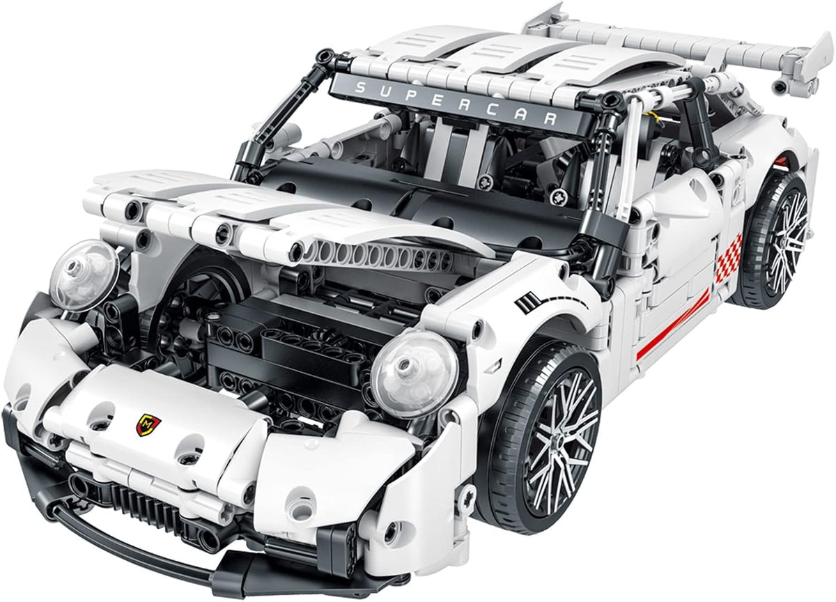 White GT3 Racing Car MOC Building Blocks Construction Toy, 1:14 Scale Sports Car Model, 1268 Pcs, Pack of 2 W9971