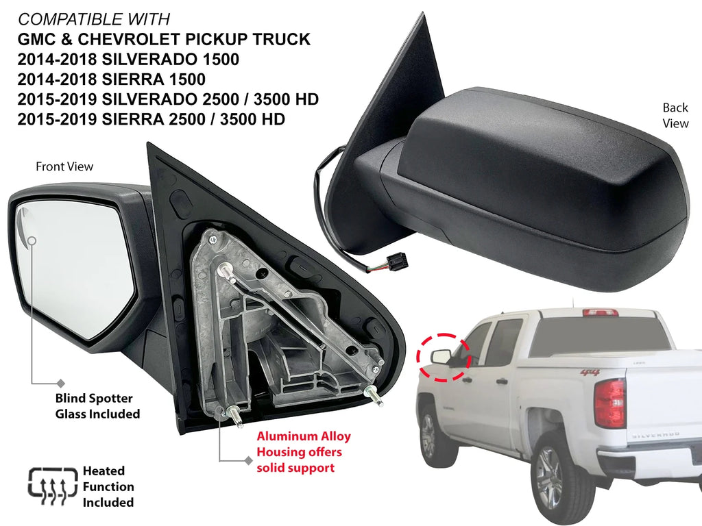 Power Heated Textured Black Pickup Truck Exterior Mirror D587