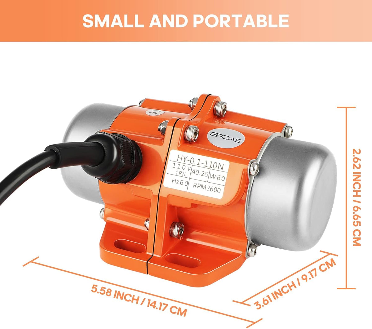 60W Concrete Vibrator Vibration Motor Single Phase AC 110V 3600RPM Aluminum Alloy Case W428670