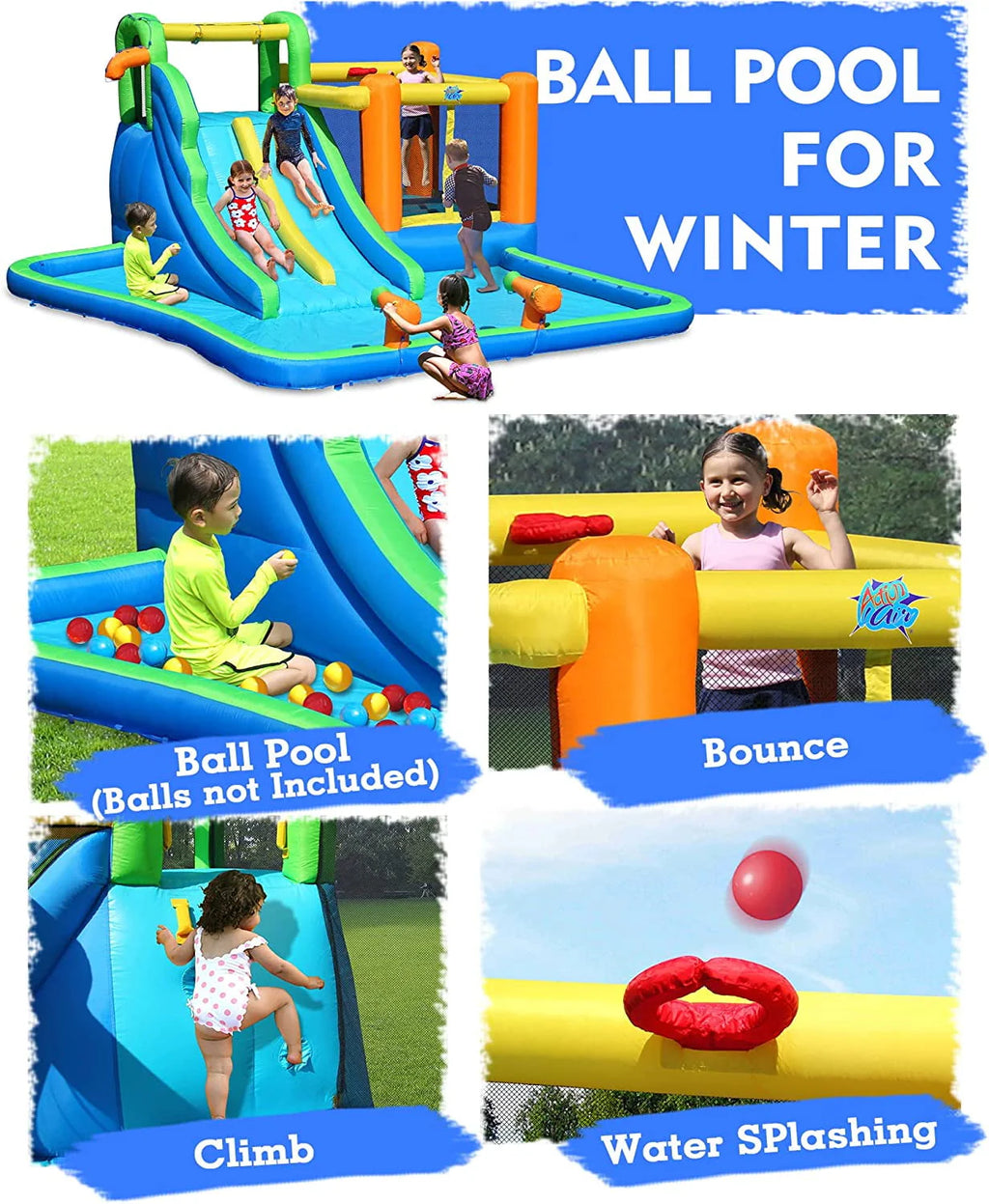 Inflatable Bouncer Combo with Pool and Double Slide Y392