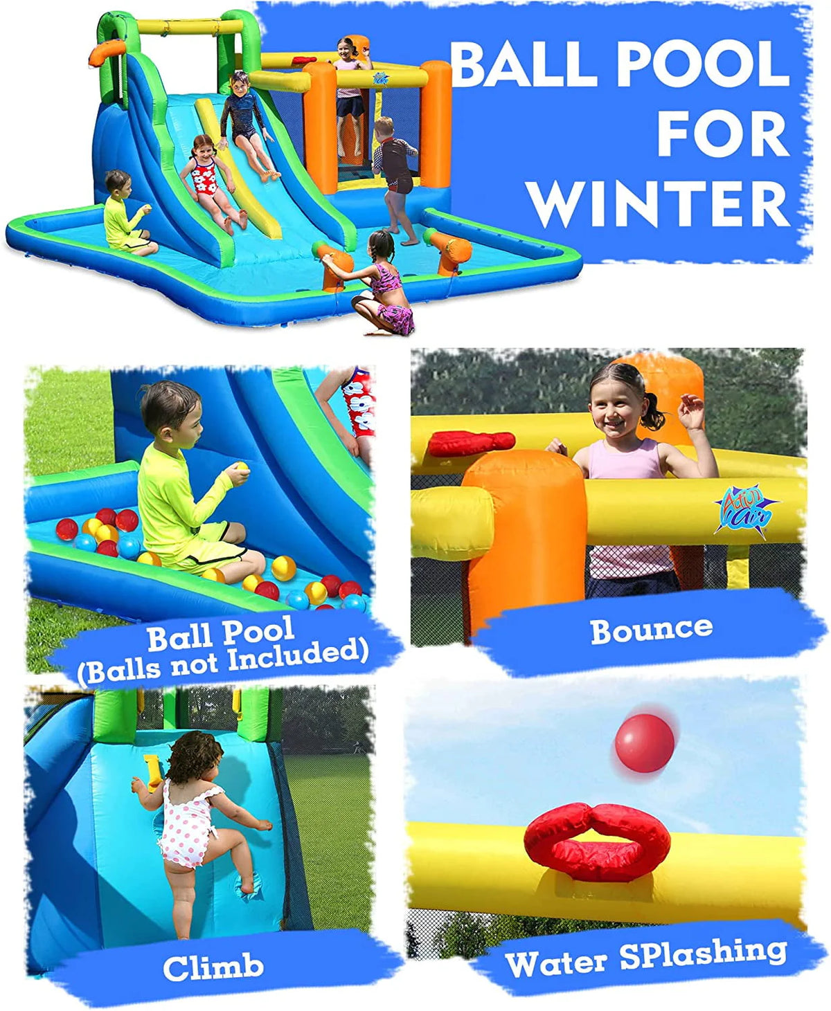 Inflatable Bouncer Combo with Pool and Double Slide Y392