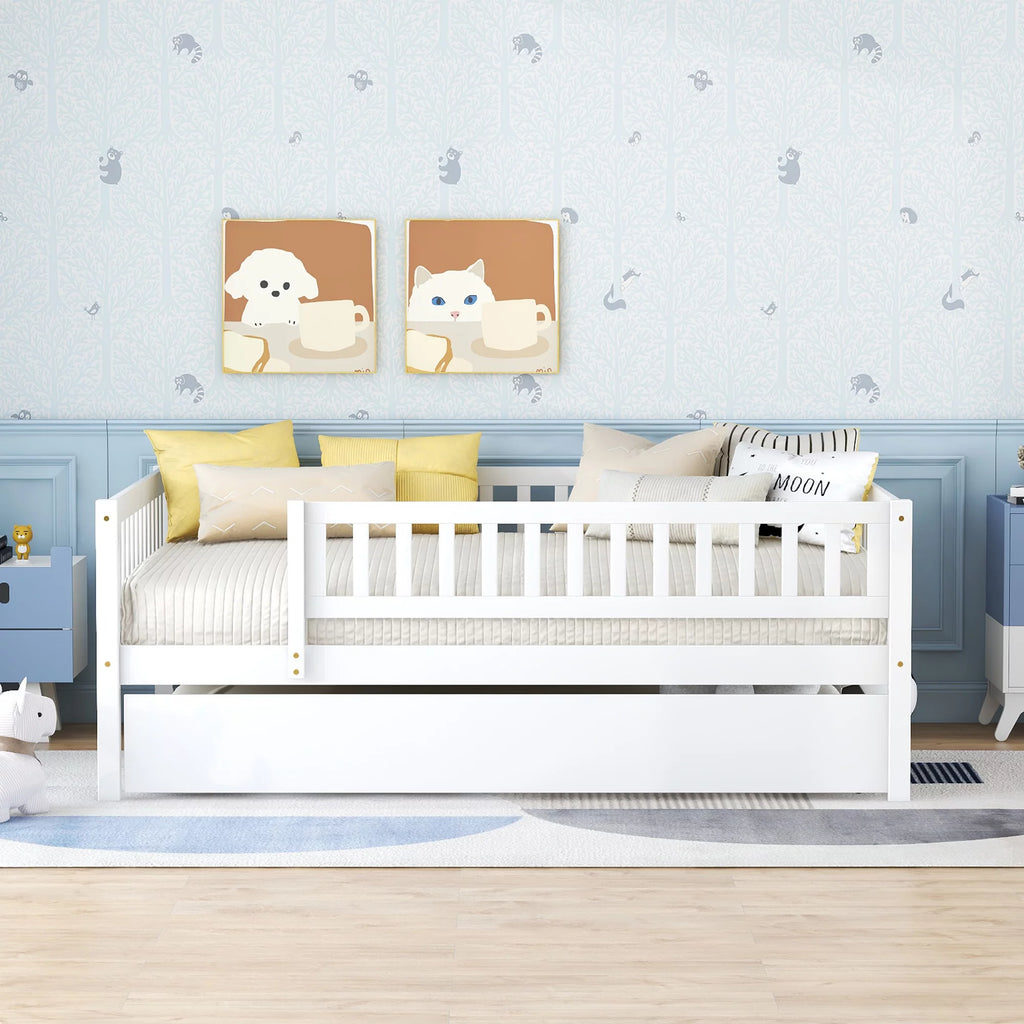White Full Wood Daybed Frame with Trundle V58900