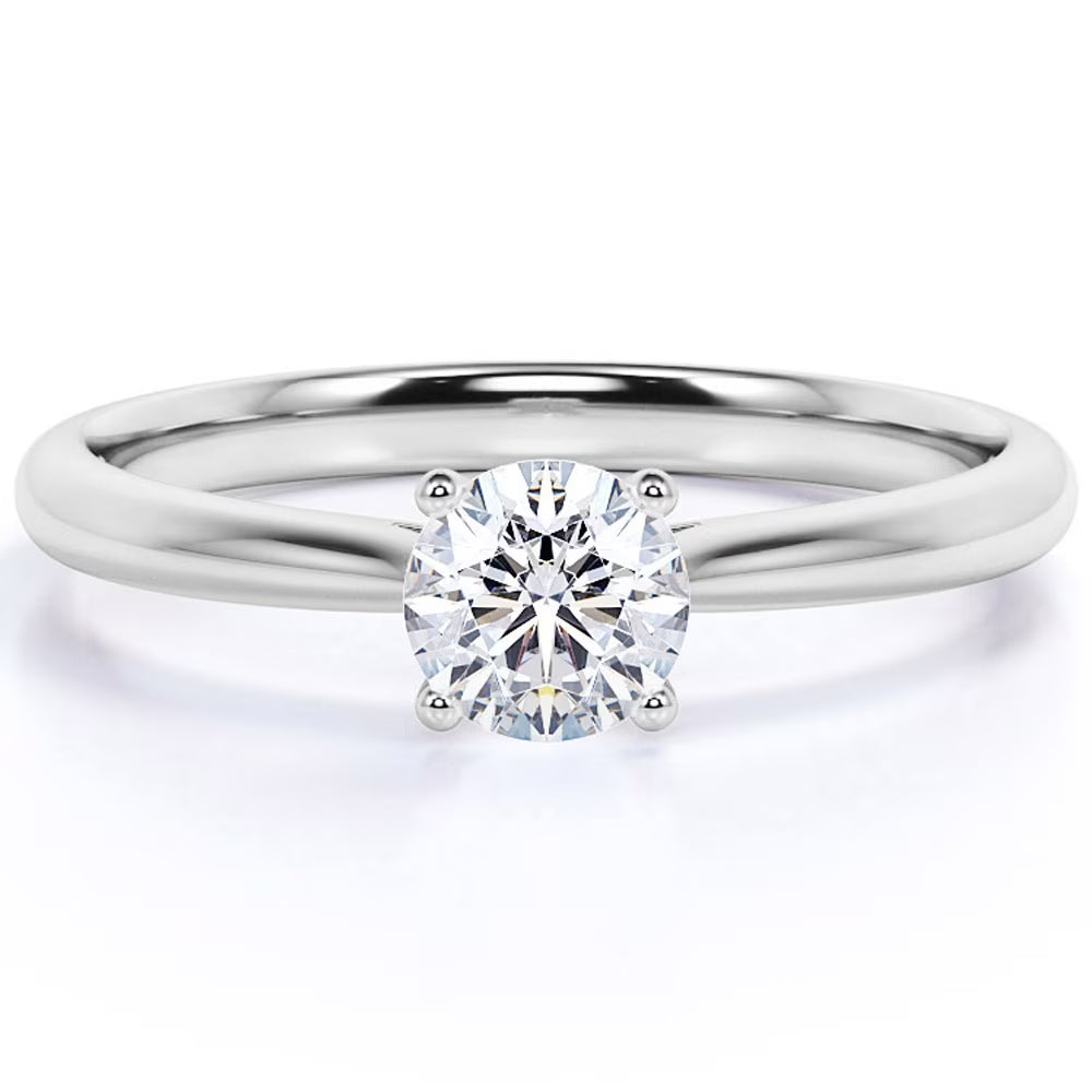 1 Carat Round Cut Moissanite Solitaire Engagement Ring in 18k White Gold Over Silver T36847