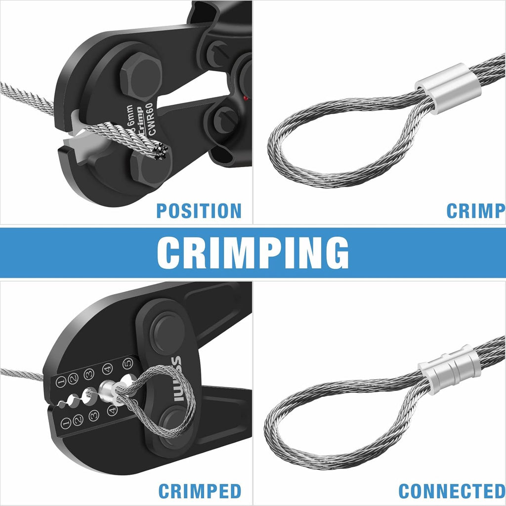 Wire Rope Crimping Tool for Aluminum Loop Sleeves, Duplex Oval Cable Ferrules 1/16’’ to 3/16’’, with Wire Rope Cable Cutter K885