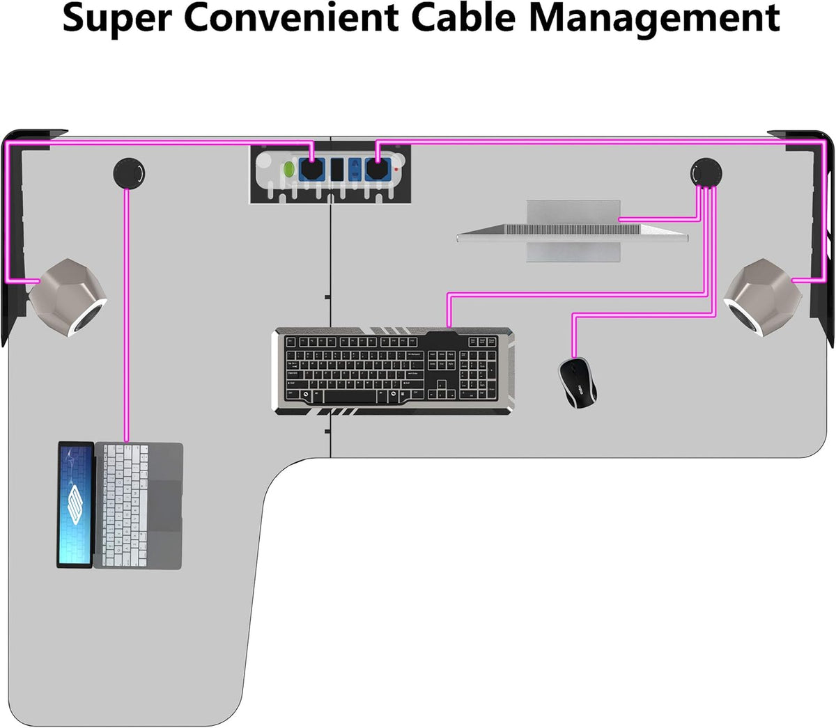 Black L Shaped 60 Inch Gaming Desk with Mouse Pad and Cable Management O542