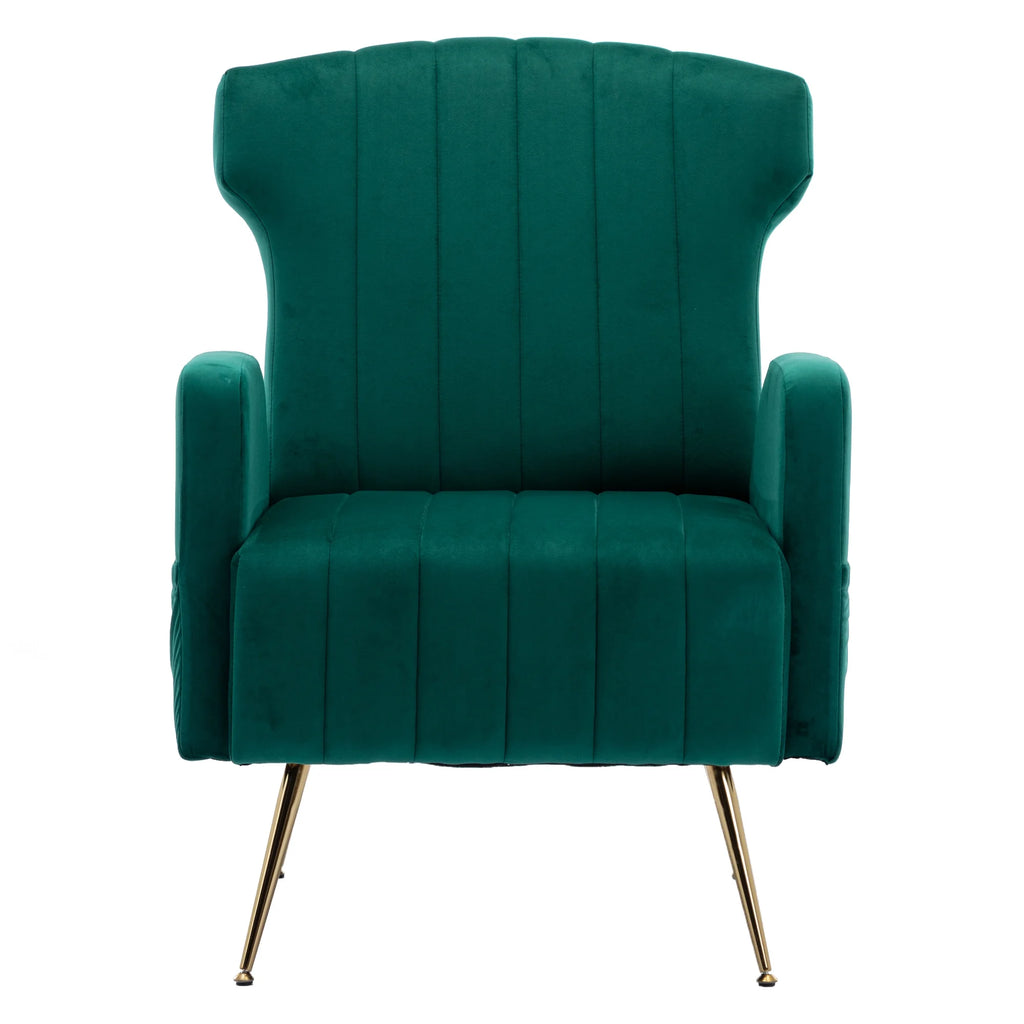 Green Velvet Wingback Accent Chair with Metal Legs W767104