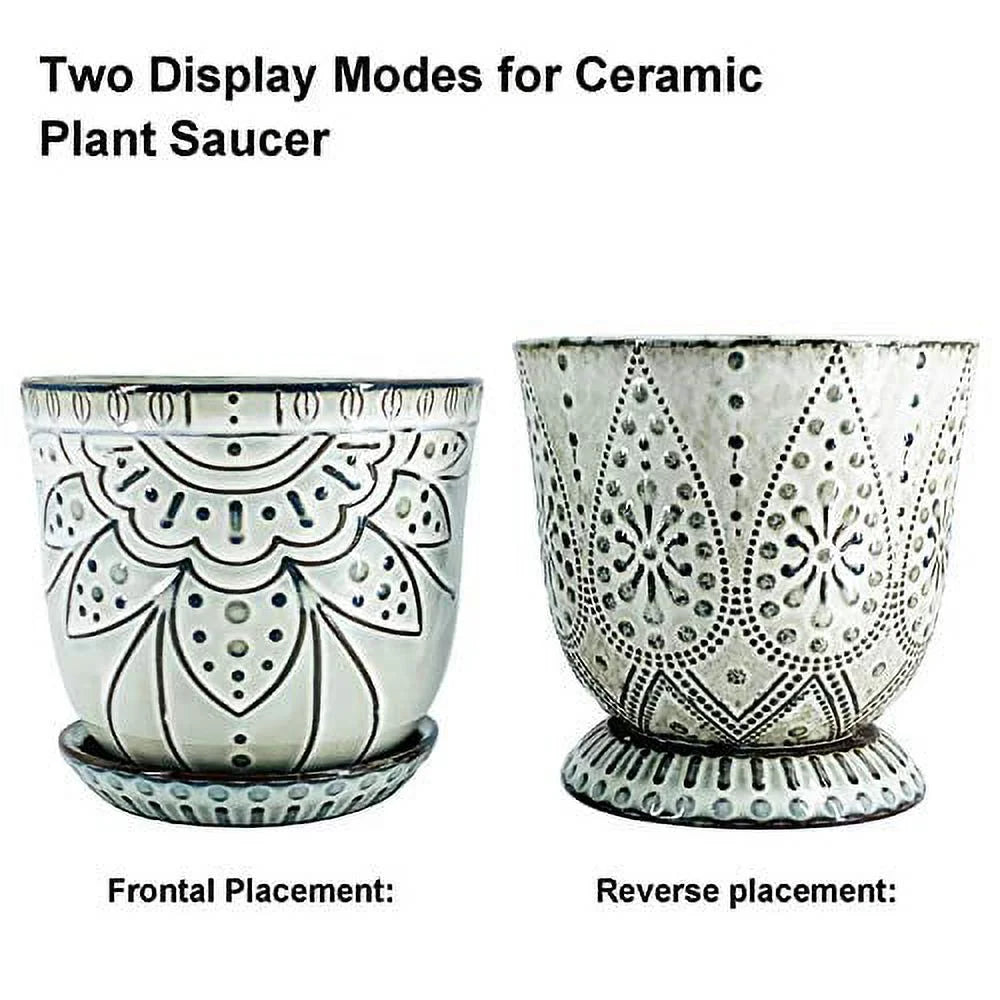 6 Inch Ceramic Planter with Drainage Hole and Saucer, Set of 2 R6401
