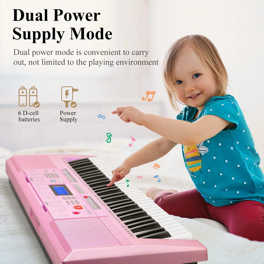 Pink 61 Keys Digital Piano with Stand Bench Q90167