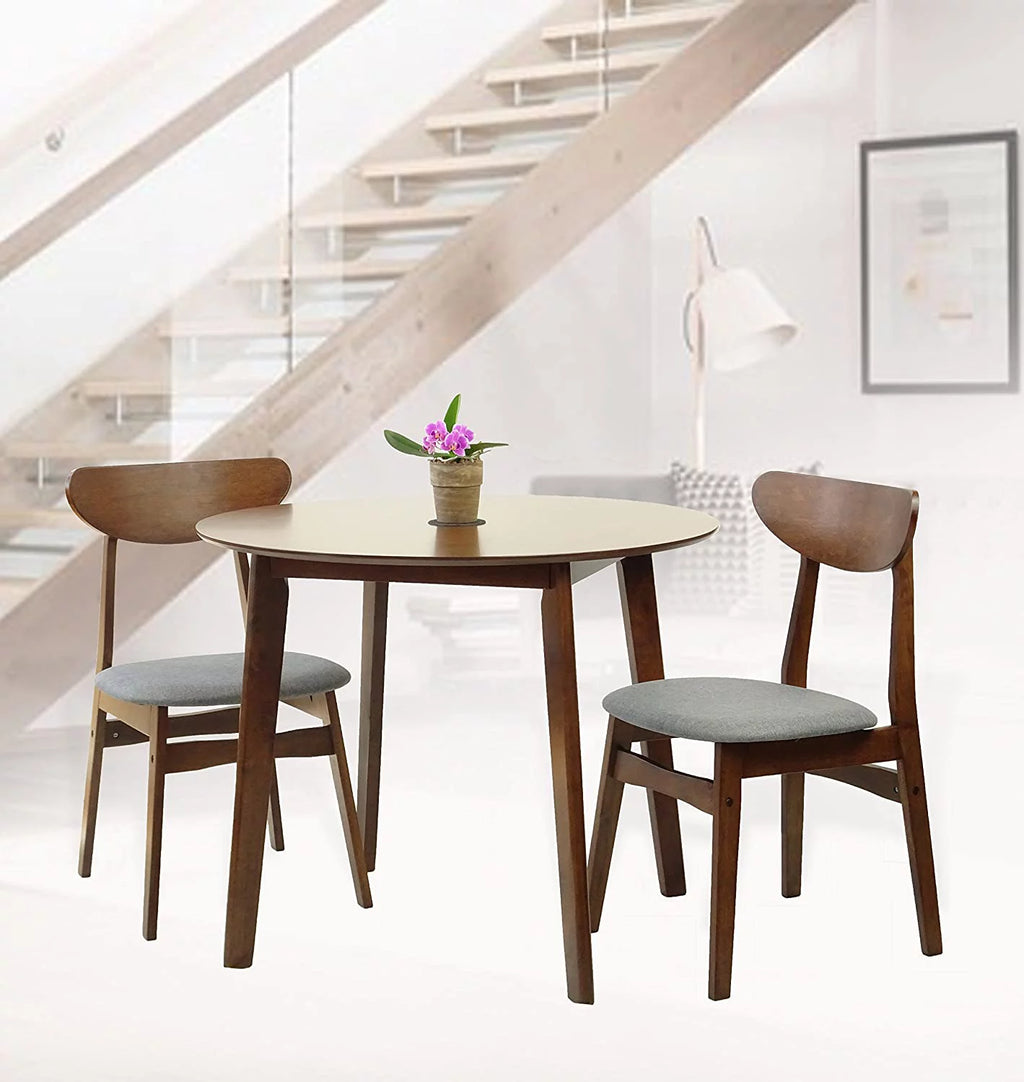 Set of 3 Square Dining Table and 2 Side Chairs Solid Wood Medium Brown F84812