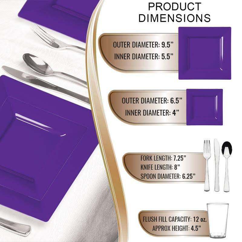 120 Settings Grape Purple Square Disposable Plastic Wedding Value Set S6760