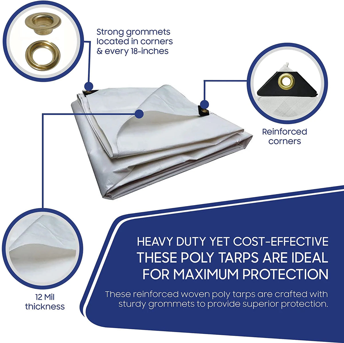 White 12 Mil Waterproof Poly Tarpaulin (6' x 8') K5968