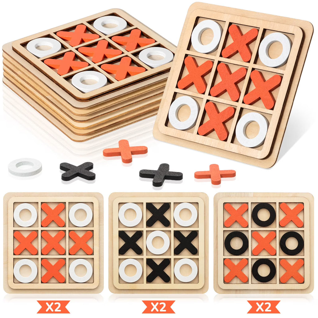6 Pieces Wooden Tic Tac Toe Game XO Chess Board Game G757