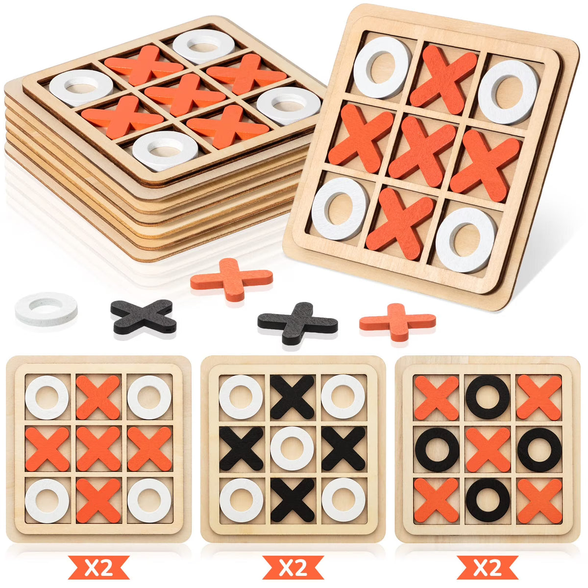 6 Pieces Wooden Tic Tac Toe Game XO Chess Board Game G757
