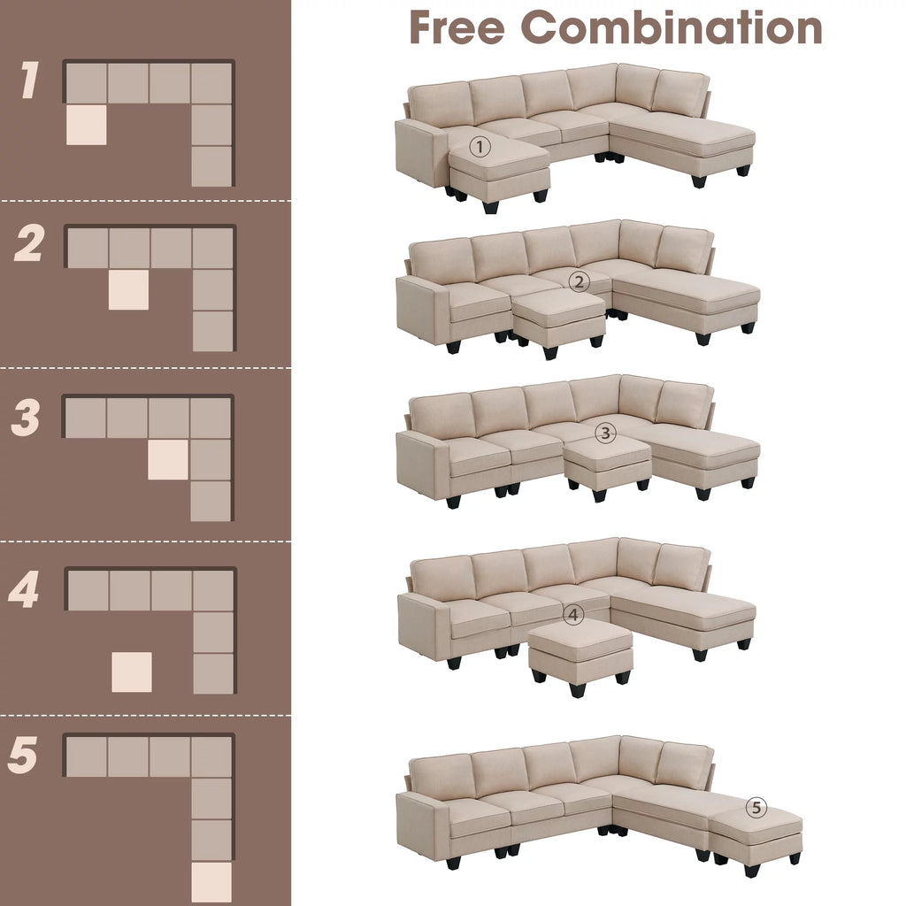 L Shaped Linen Sectional Sofa with Chaise F3266