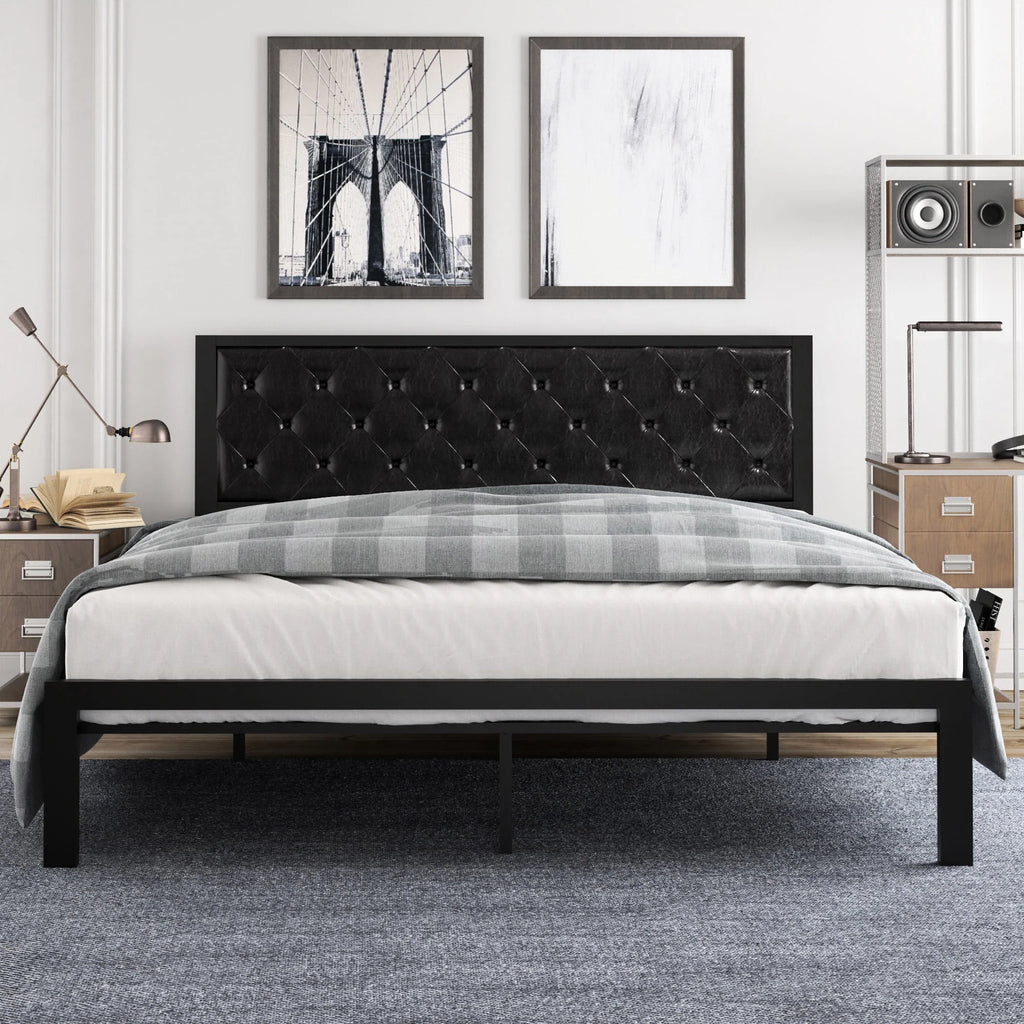 Twin Size Metal Bed Frame with Upholstered Headboard C8145