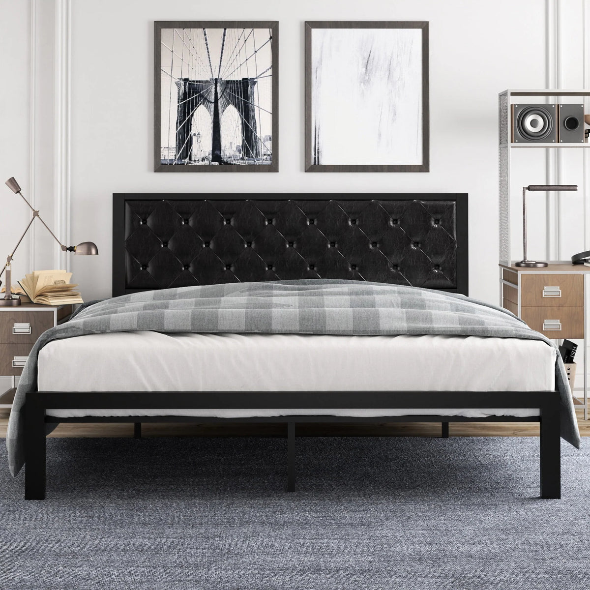Twin Size Metal Bed Frame with Upholstered Headboard C8145