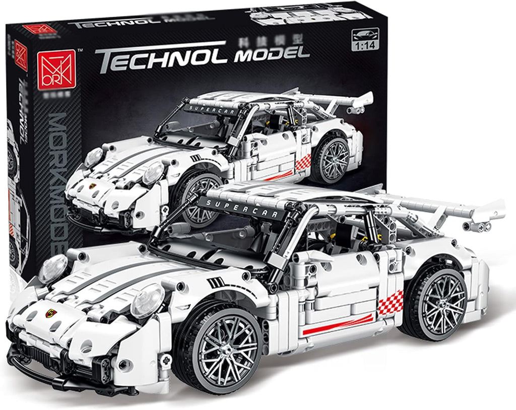 White GT3 Racing Car MOC Building Blocks Construction Toy, 1:14 Scale Sports Car Model, 1268 Pcs, Pack of 2 W9971