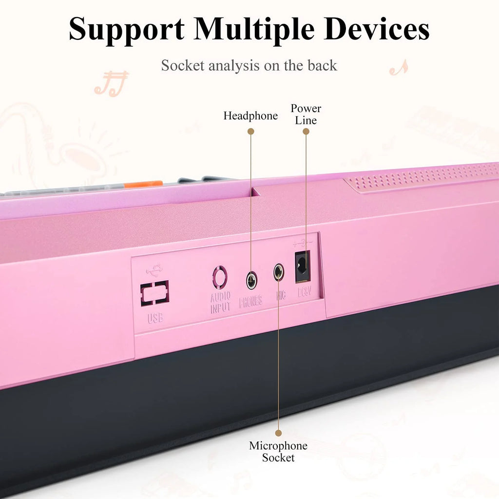 Pink 61 Keys Digital Piano with Stand Bench Q90167