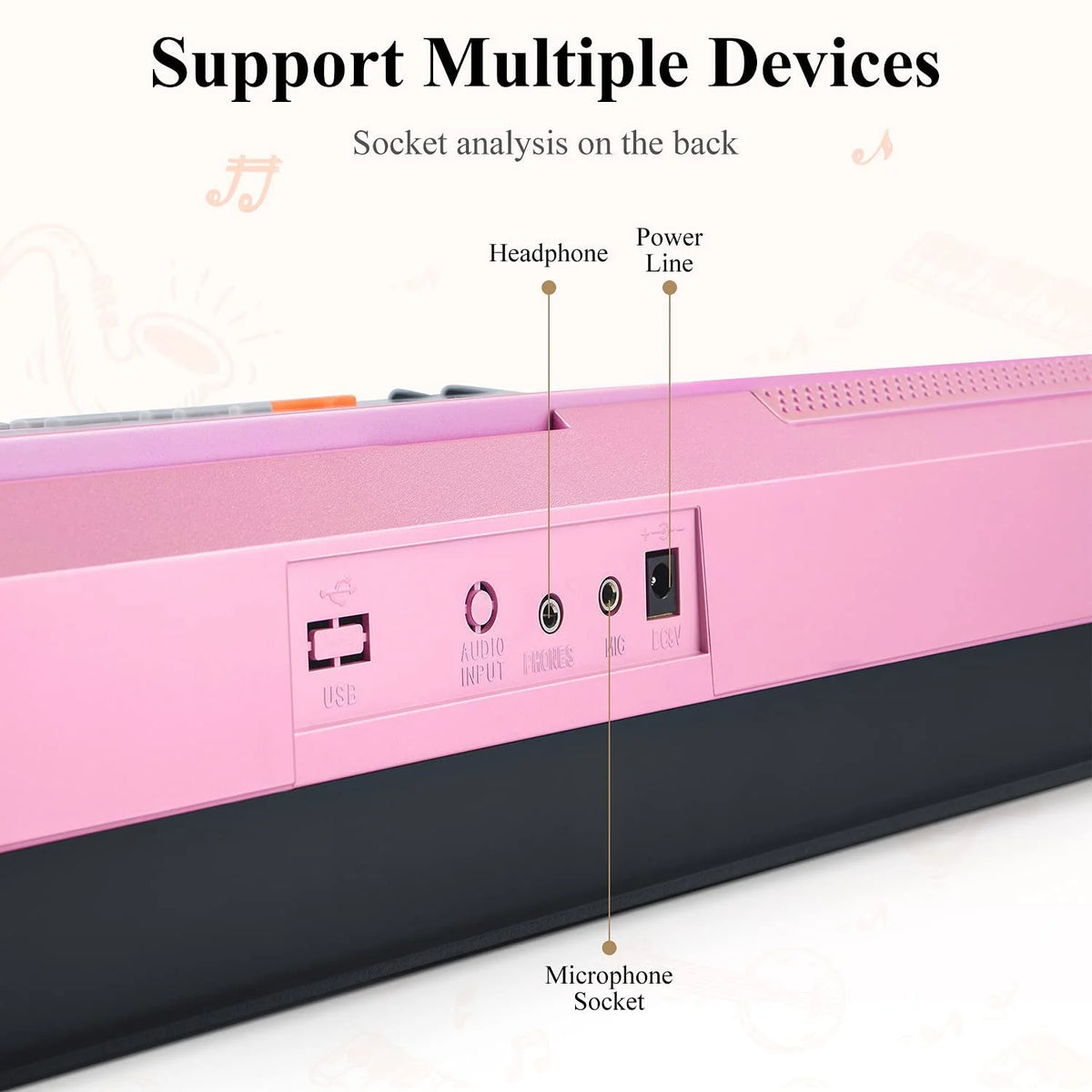 Pink 61 Keys Digital Piano with Stand Bench Q90167