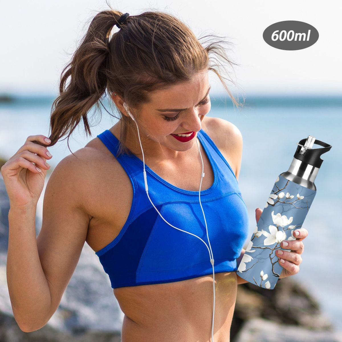 Blue Stainless Steel Insulated Water Bottle with Straw Lid K245535