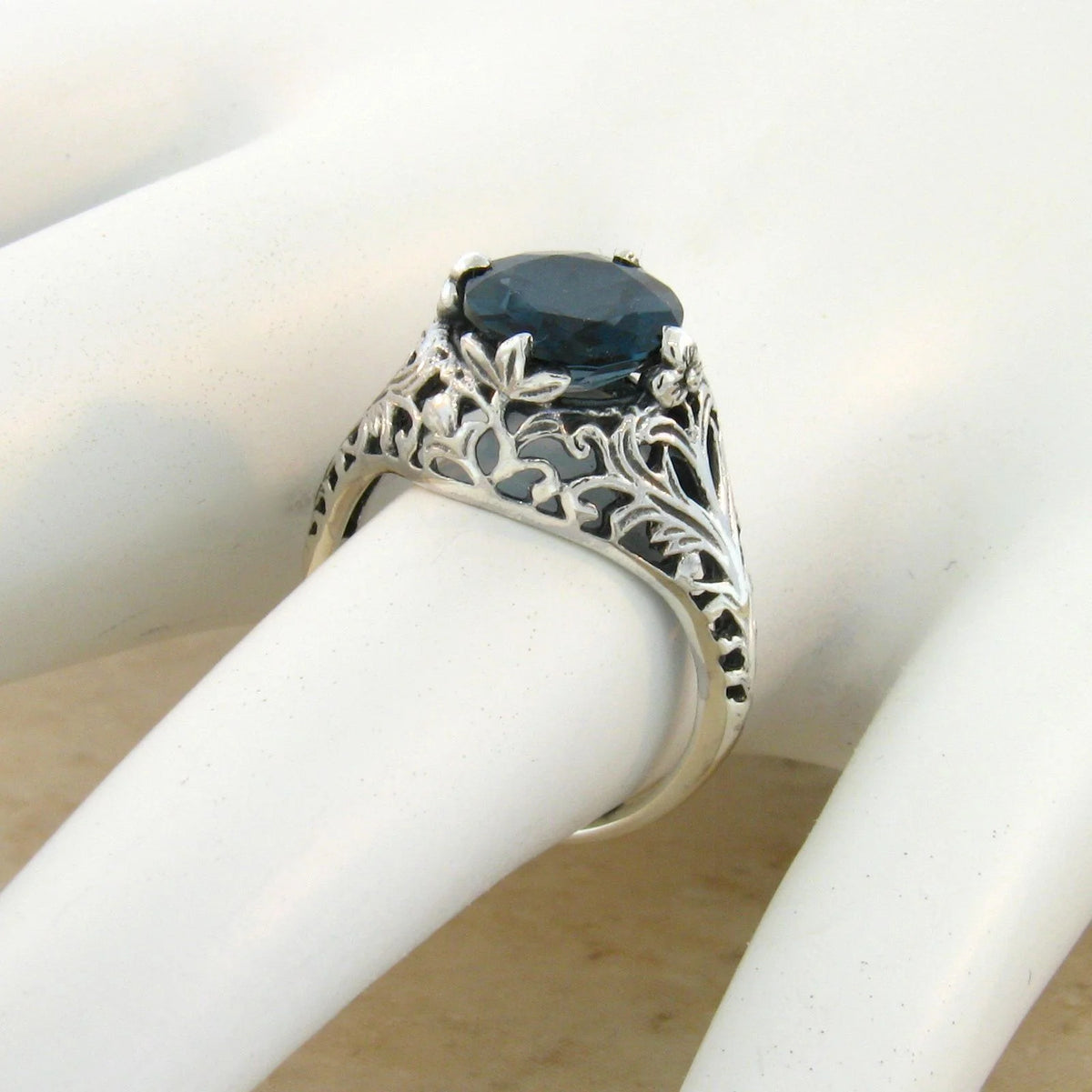 2 Carat Genuine London Blue Topaz 925 Sterling Filigree Ring I78248
