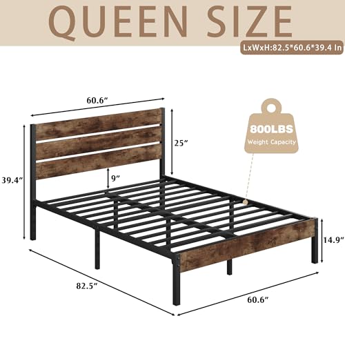 Rustic Brown Metal Full Bed Frame with Headboard and Footboard M22899