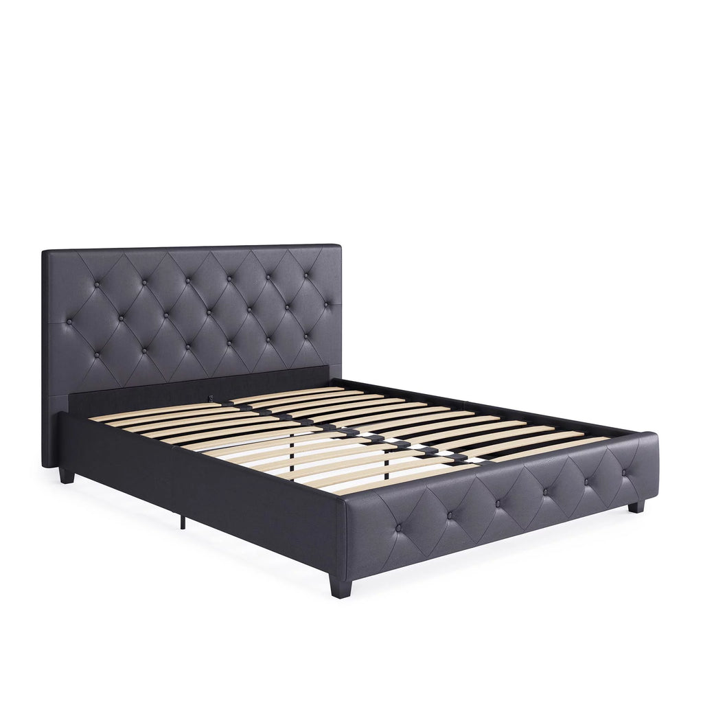 Queen Gray Faux Leather Upholstered Platform Bed N277059