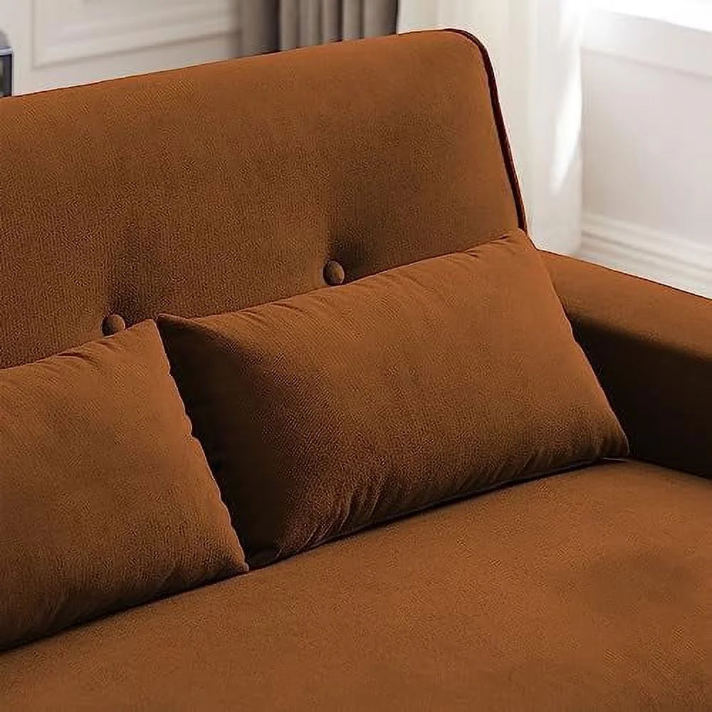48" Linen Loveseat Sofa with 2 Throw Pillows and Wooden Legs Q99778