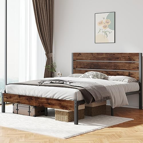 Rustic Brown Metal Full Bed Frame with Headboard and Footboard M22899