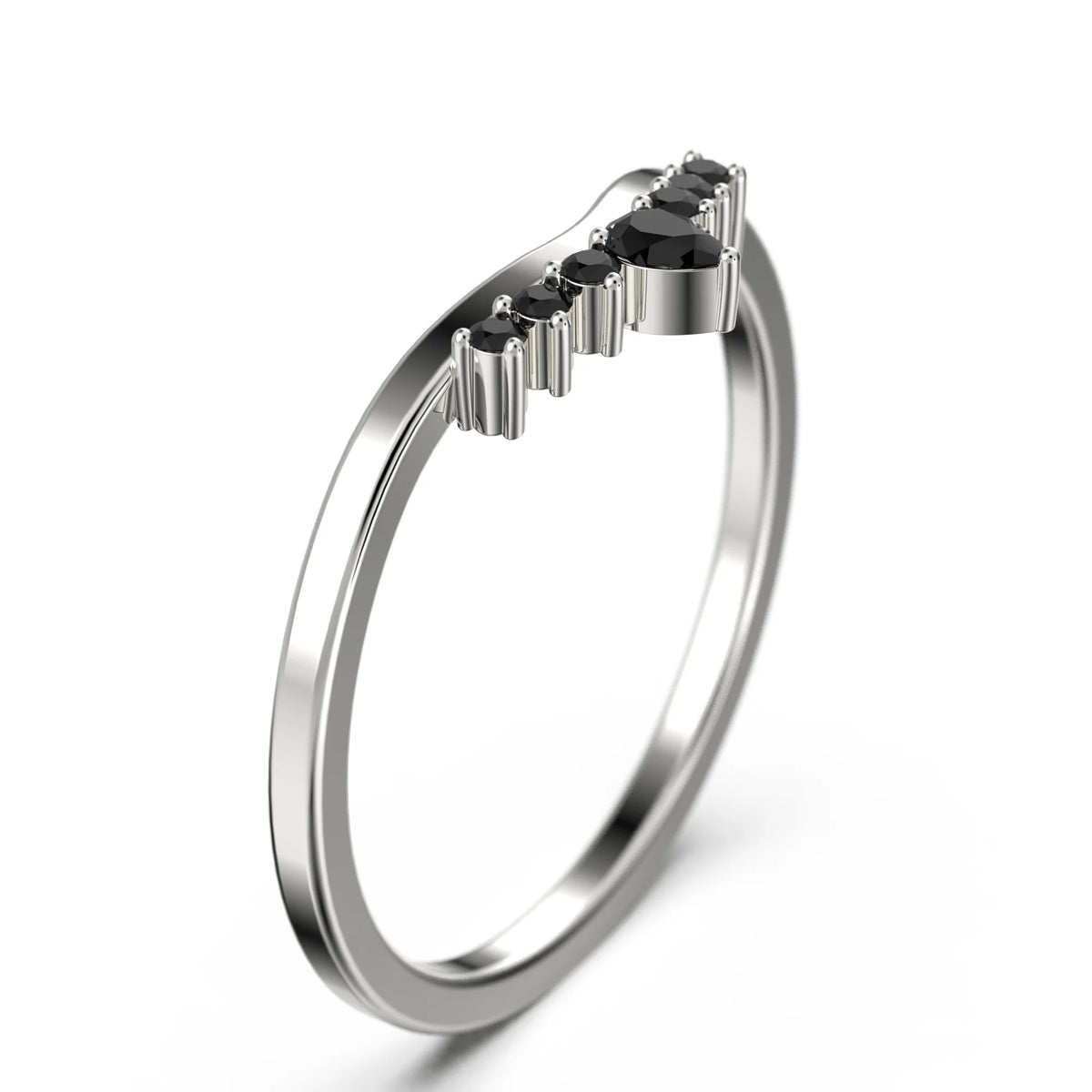 0.12ct Black Diamond Moissanite Ring 10k White Gold Wedding Band J2220