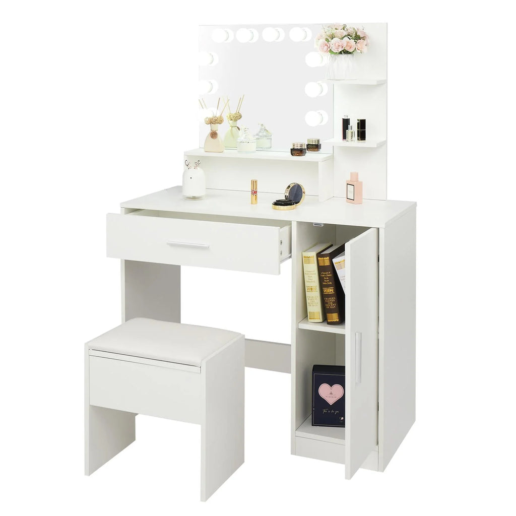 Black Vanity Set with Lighted Mirror and Stool D788