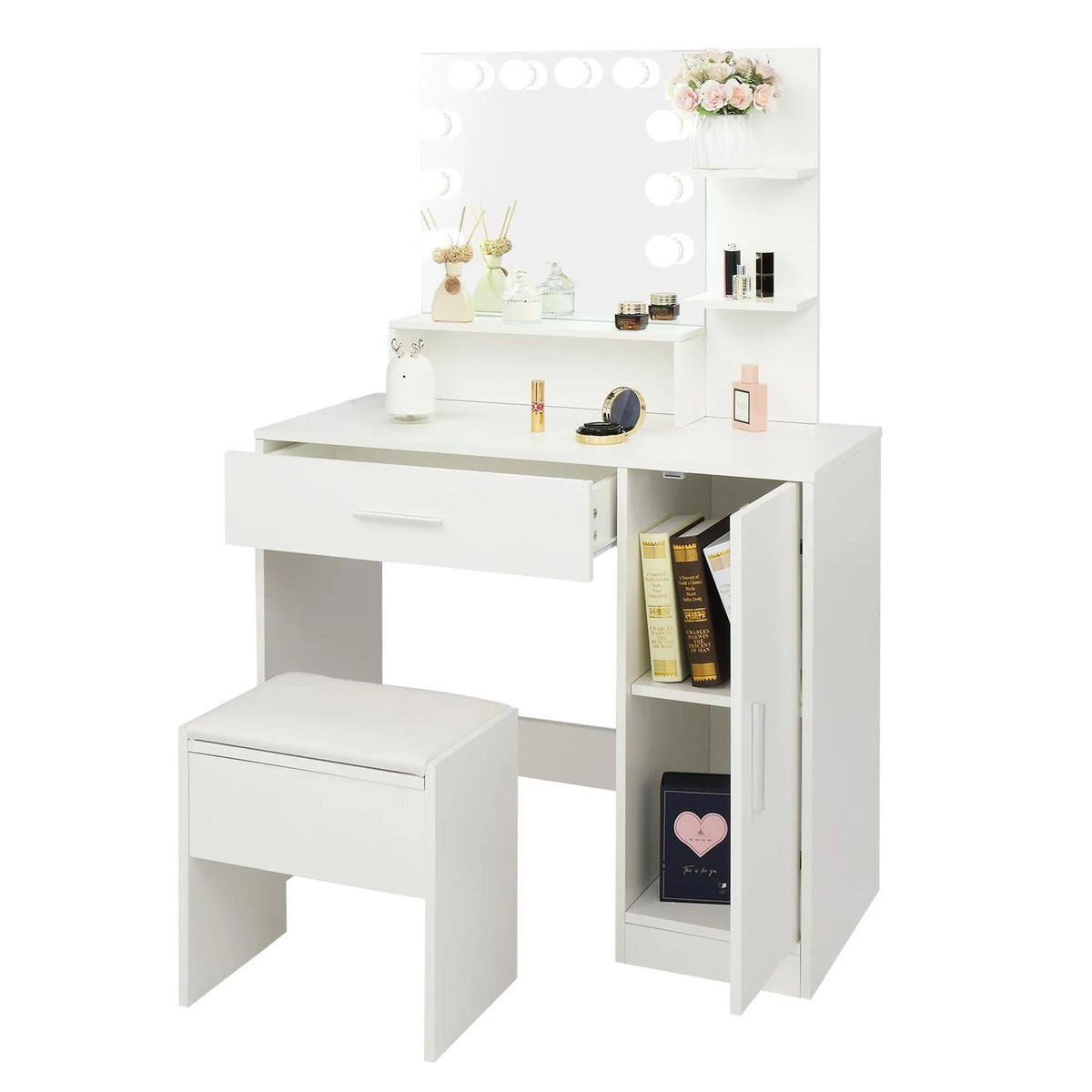 Black Vanity Set with Lighted Mirror and Stool D788