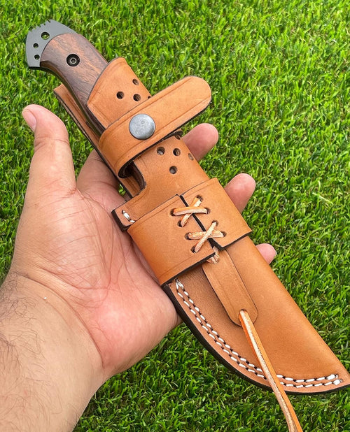 1095 Carbon Steel Bushcraft Knife with Wood Handle and Sheath P148