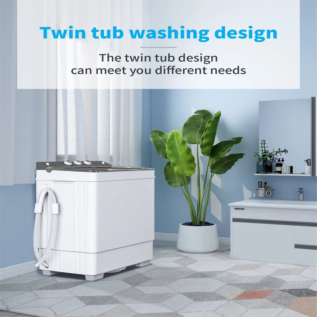 Portable 26Lbs Twin Tub Washing Machine with Gravity Drain Pump Z189