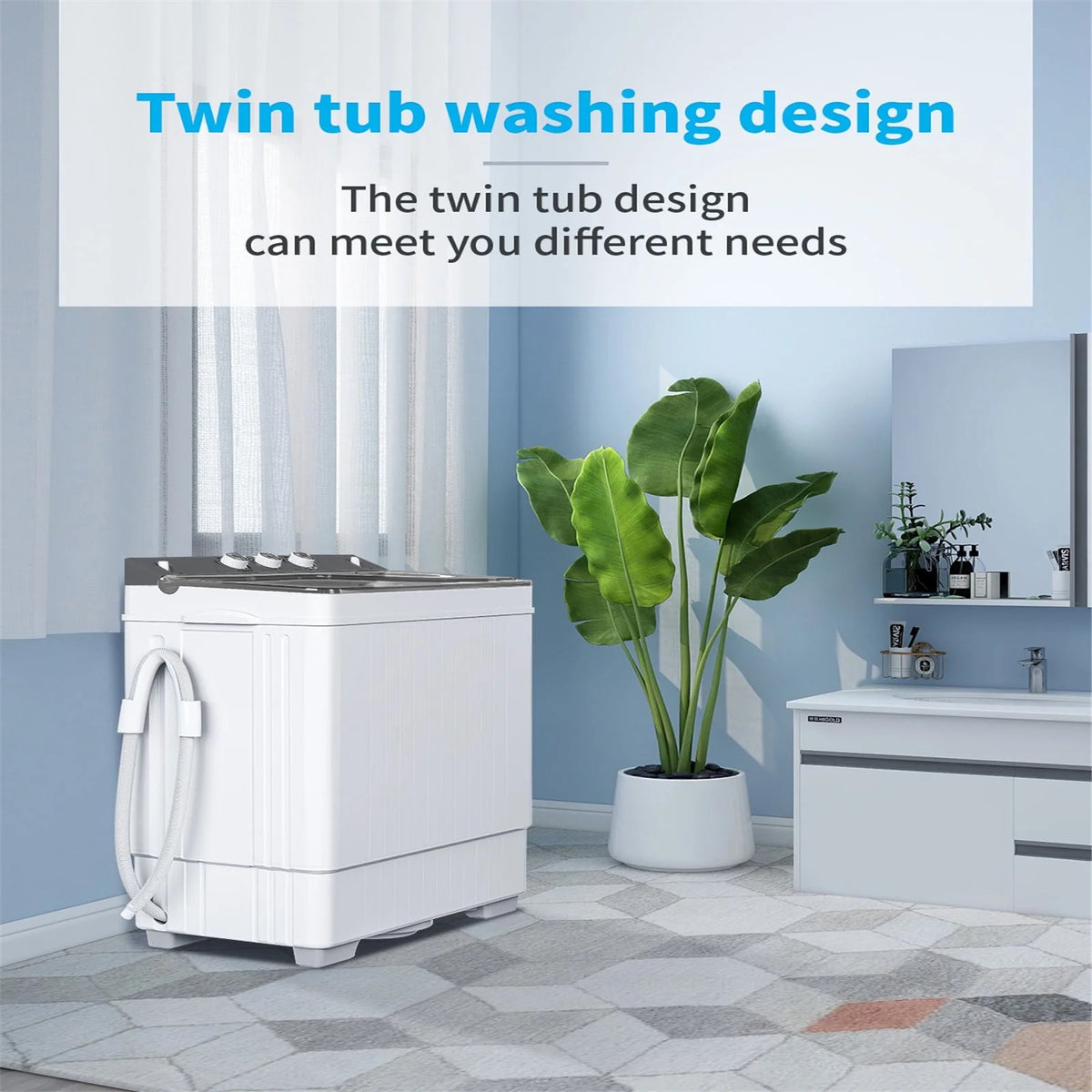 Portable 26Lbs Twin Tub Washing Machine with Gravity Drain Pump Z189