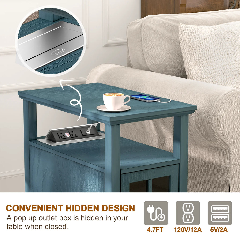 Teal End Table with Storage and Charging Station H730773