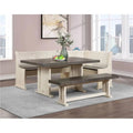 Antique White & Grey Wood Dining Table Set with Corner Storage Bench D235
