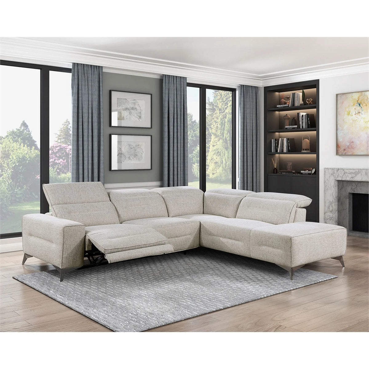 Sand Chenille 2pc Power Sectional with Right Chaise U90089