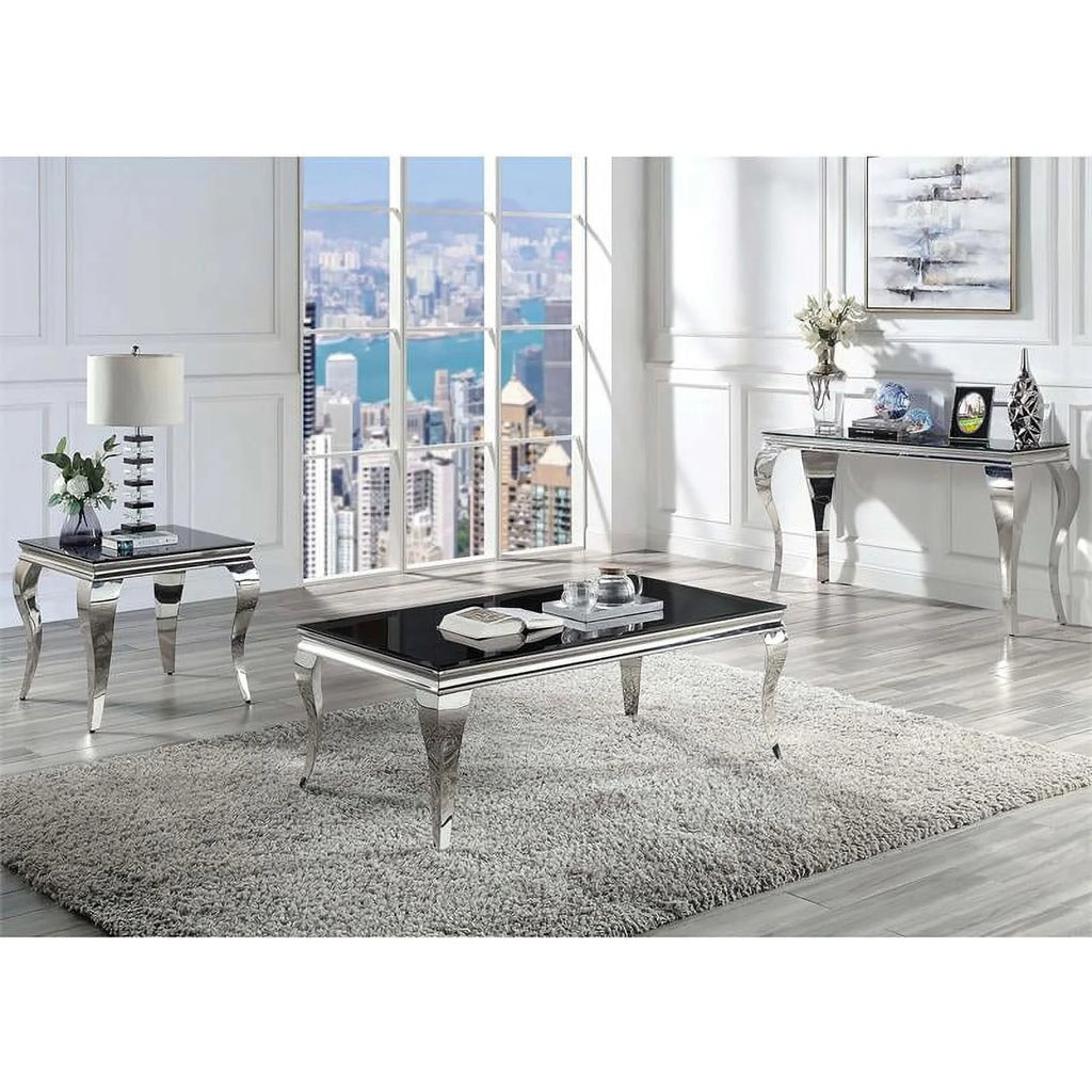 Black and Silver Glass Top End Table D88563