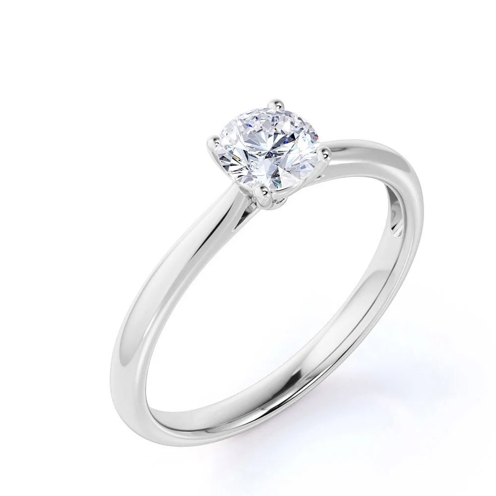 1 Carat Round Cut Moissanite Solitaire Engagement Ring in 18k White Gold Over Silver T36847