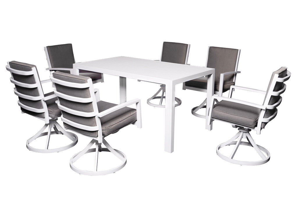 7 Piece Aluminum Outdoor Dining Set with 6 Swivel Chair Padded Cushion O143513