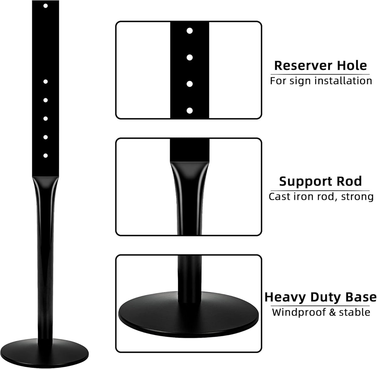 Heavy Duty Cast Iron Sign Base with 12 Diameter Bottom Round Base, 48 Movable Sign Stand Pack of 2 C928778