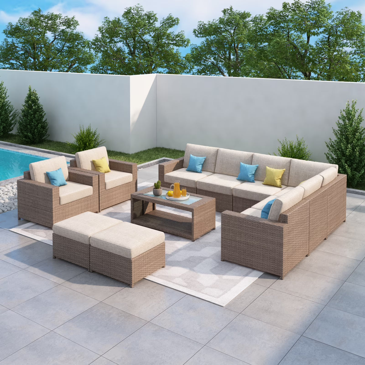 10 Pieces Outdoor Rattan Sectional Sofa Set with Cushions A1500