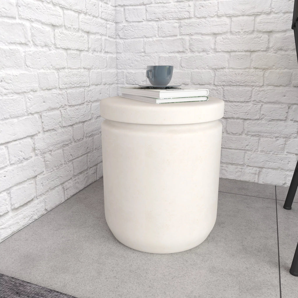 White Industrial Fiber Clay Outdoor Cylindrical Foot Stool A972