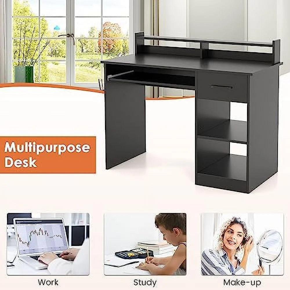 Computer Desk with Drawers, Hutch, Keyboard Tray & Adjustable D105001