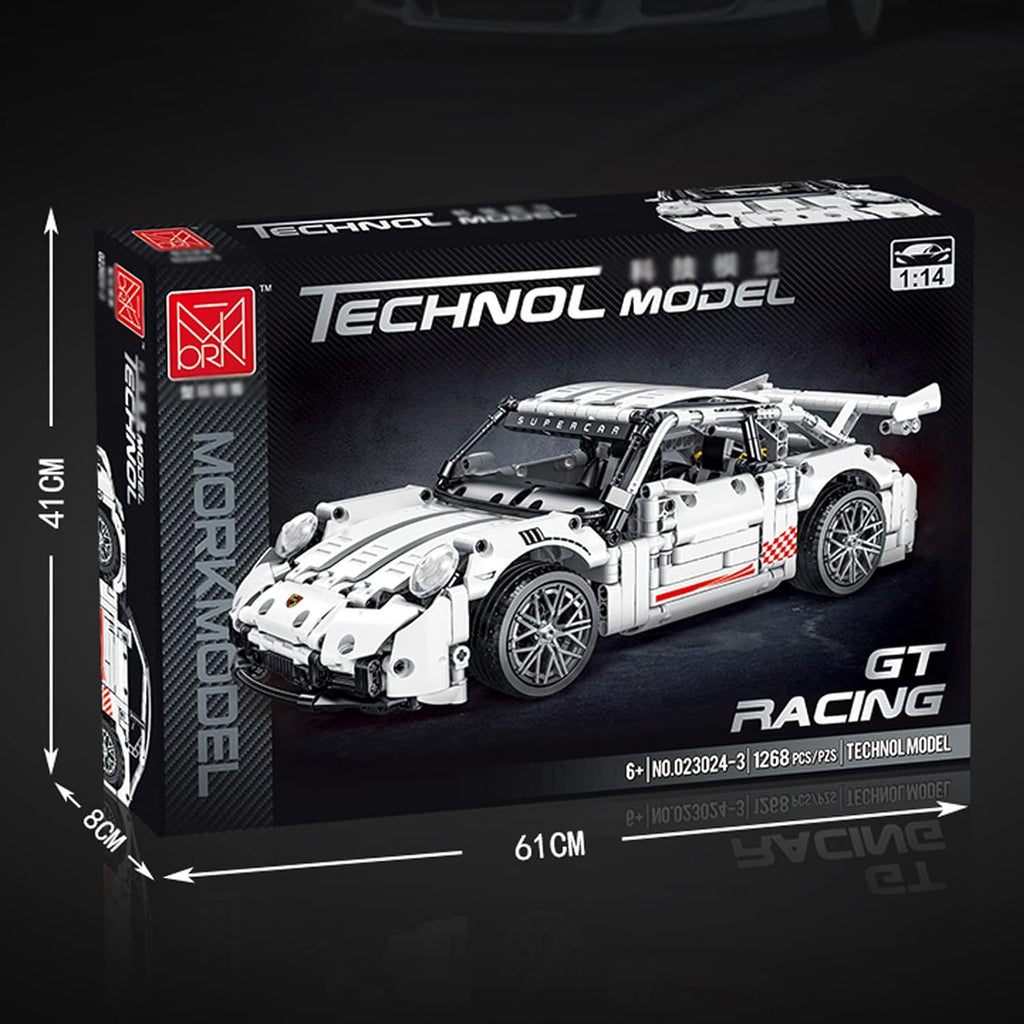 White GT3 Racing Car MOC Building Blocks Construction Toy, 1:14 Scale Sports Car Model, 1268 Pcs, Pack of 2 W9971