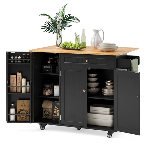 White Kitchen Island with Drop Leaf and Storage L273376
