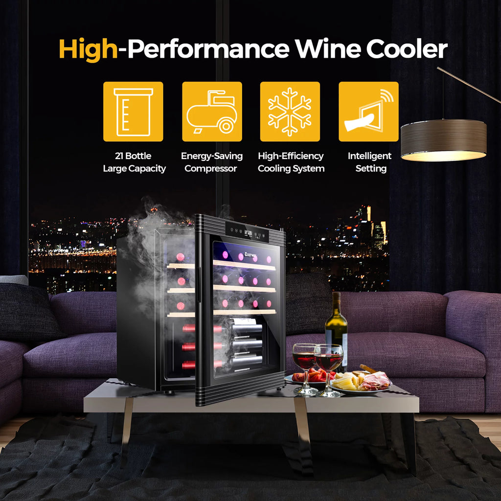 21 Bottle Compressor Wine Cooler Refrigerator Black V539263