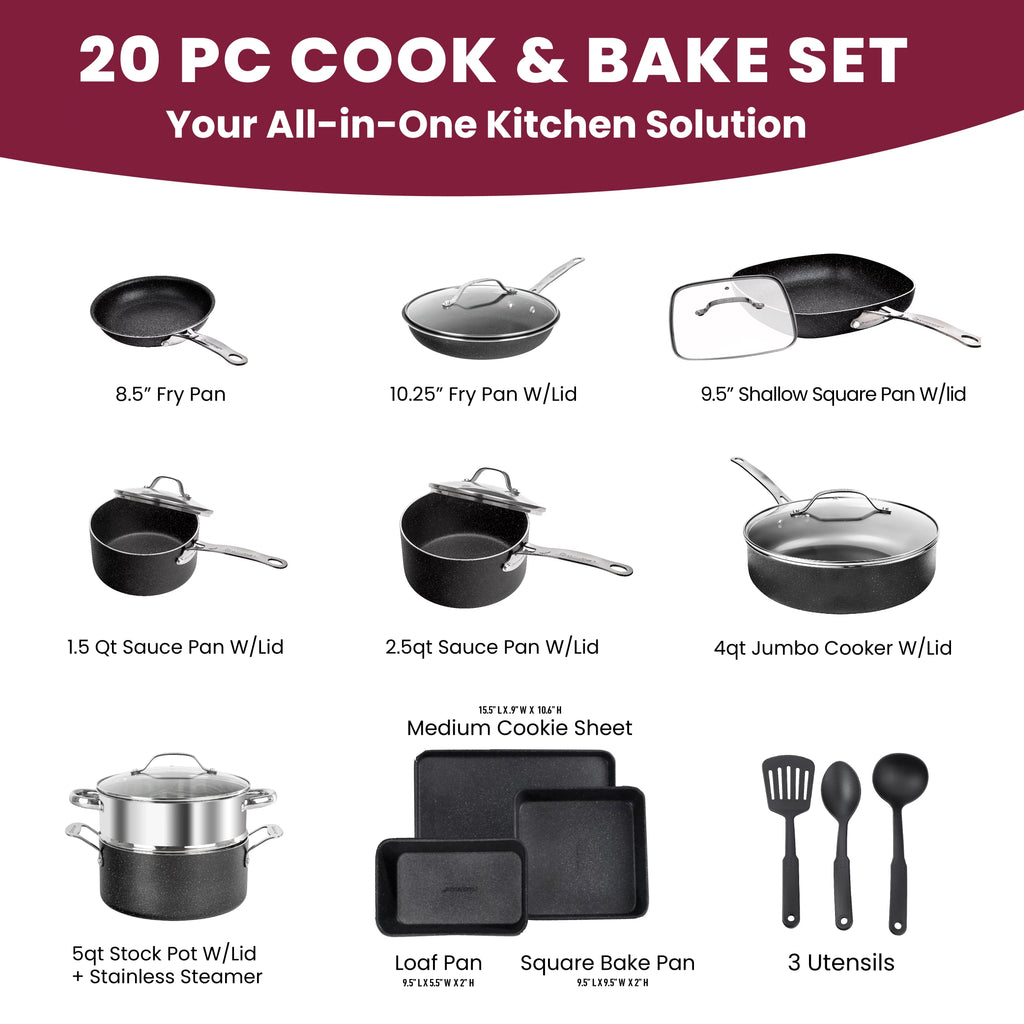 20 Pcs Nonstick Granite Stone Cookware and Bakeware Set E703720