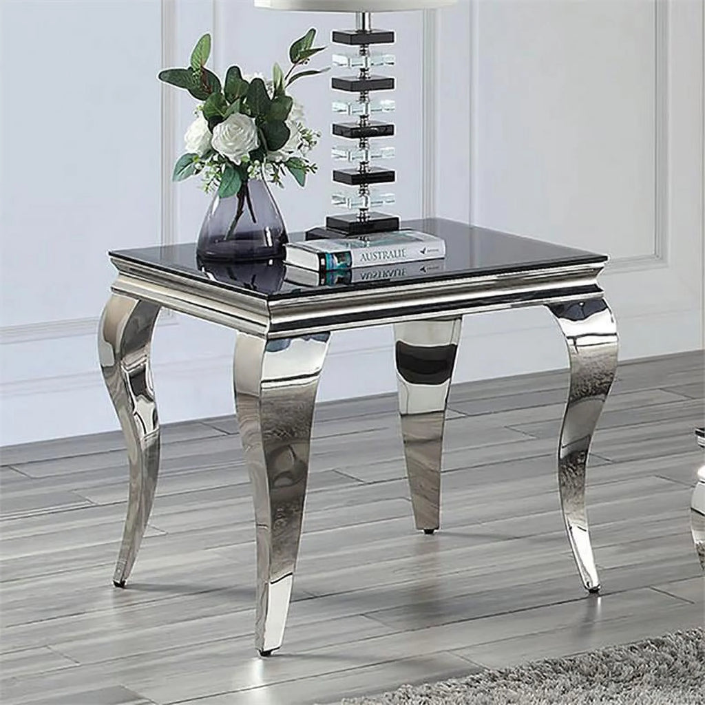 Black and Silver Glass Top End Table D88563